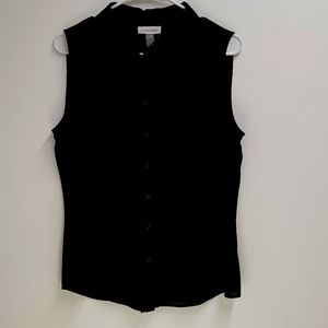 Calvin Klein Semi Sheer Black Blouse Button Down with Crochet Accent Size XL